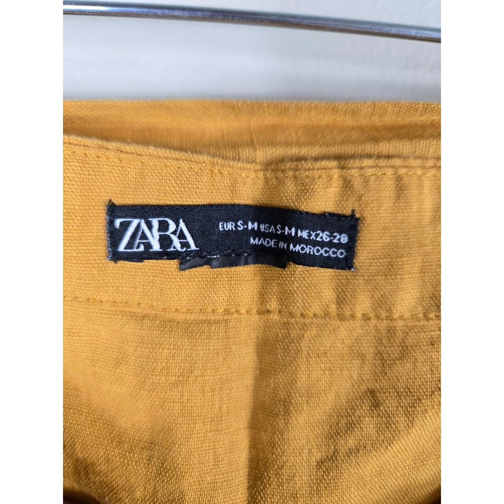 Zara Mustard Yellow Linen Blend Wrap Mini Skirt with Side Tie Size S - Picture 8 of 8
